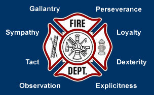 The Maltese Cross, depicting the meaning and importance to fire fighters of the six points.
